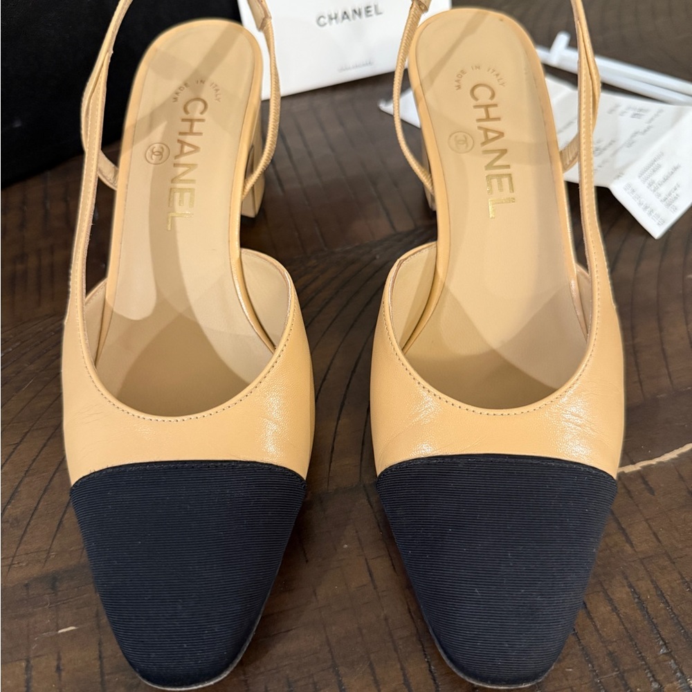 CHANEL Classic Slingback Beige and Black Heels